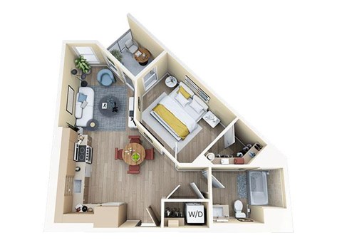 Floor plan for 1 bed, 1 bath, 650 sqft