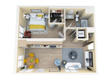 Floor plan for 1 bed, 1 bath, 700 sqft