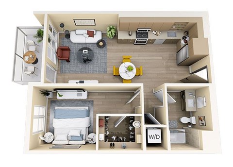 Floor plan for 1 bed, 1 bath, 730 sqft