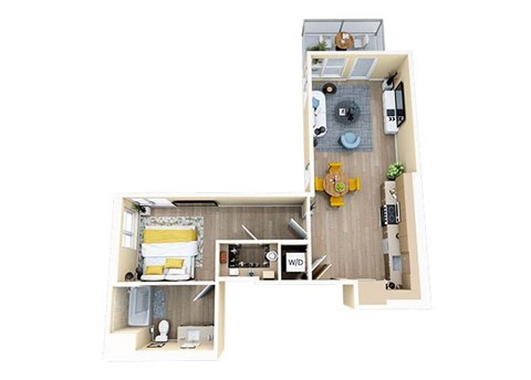 Floor plan for 1 bed, 1 bath, 762 sqft