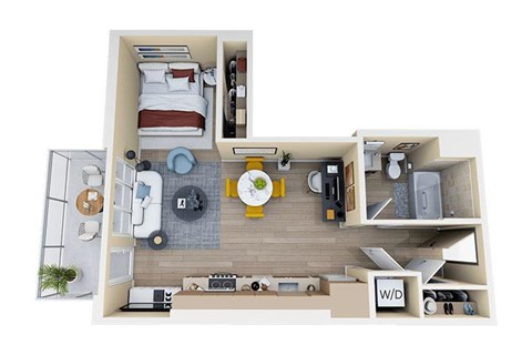 Floor plan for studio, 1 bath, 615 sqft
