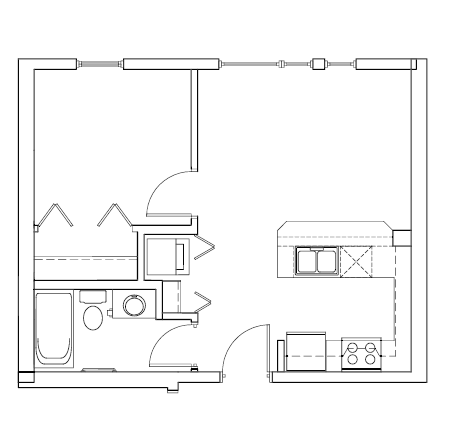 Floor plan for 1 bed, 1 bath, 510 sqft