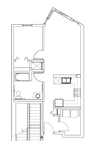 Floor plan for 1 bed, 1 bath, 705 sqft
