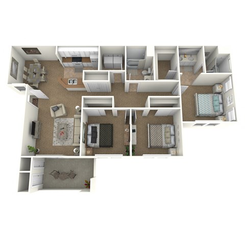 Floor plan for 3 beds, 2 baths, 1336 sqft