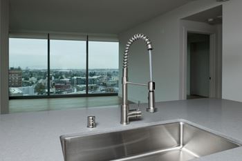 Oversized, modern under mount sinks with modern faucet hardware