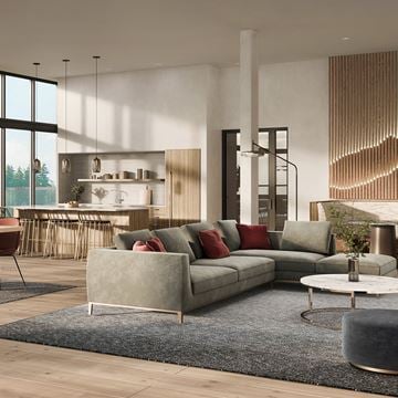 Redmond townhouse for rent - A modern living room with a grey sofa and a coffee table.