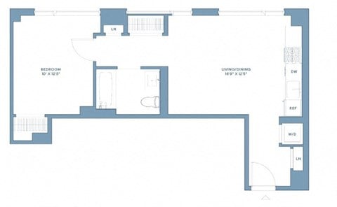 Floor plan for 1 bed, 1 bath, 560 sqft