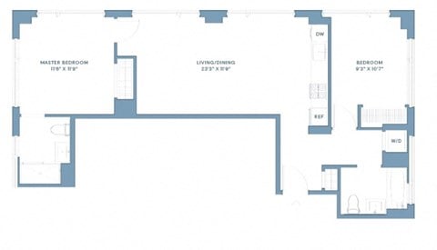 Floor plan for 2 beds, 2 baths, 1025 sqft