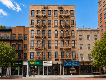 New York triplex for rent - A building with a SUBWAY store on the ground floor.