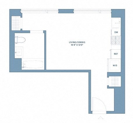 Floor plan for studio, 1 bath, 486 sqft