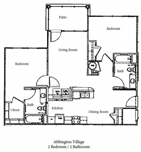 Floor plan for 2 beds, 2 baths, 984 sqft