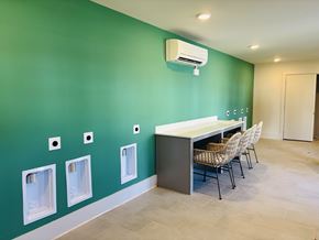 Raleigh apartment for rent - A room with green walls and a row of urinals on the wall.