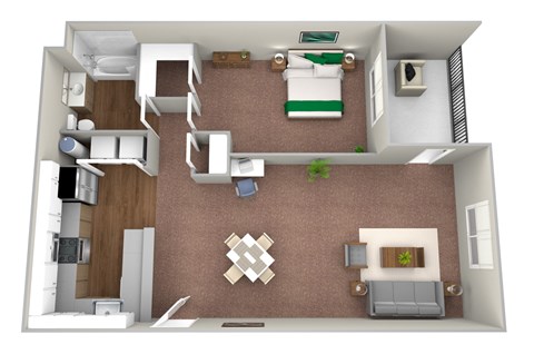 Floor plan for 1 bed, 1 bath, 752 sqft