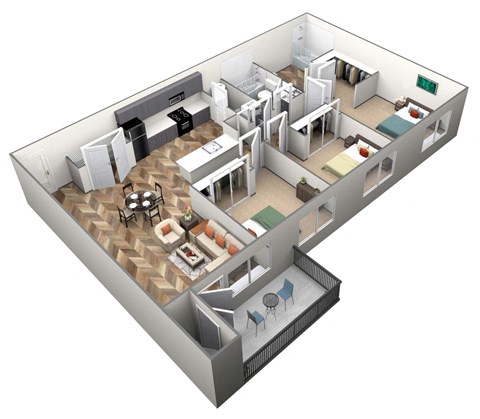 Floor plan for 3 beds, 2 baths, 1131 sqft