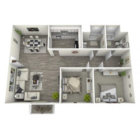 Floor plan for 2 beds, 2 baths, 1150 sqft