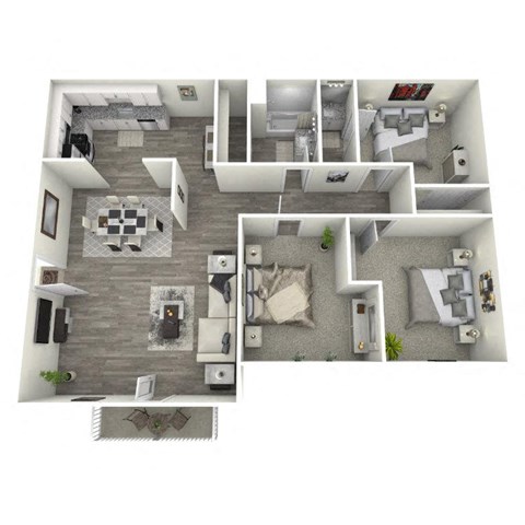 Floor plan for 3 beds, 2 baths, 1300 sqft