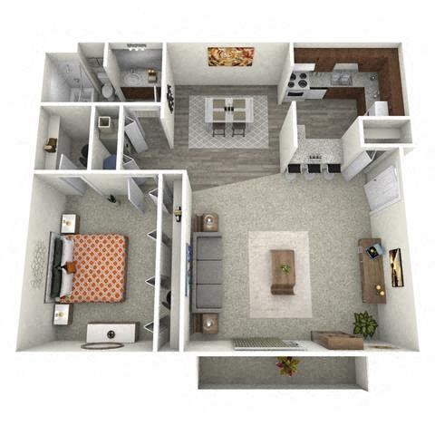 Floor plan for 1 bed, 1 bath, 850 sqft