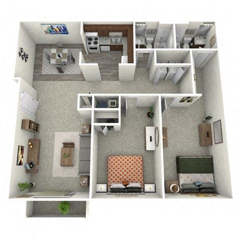 Floor plan for 2 beds, 2 baths, 1100 sqft