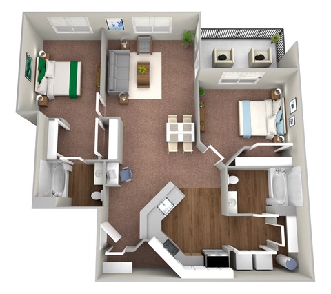 Floor plan for 2 beds, 2 baths, 1095 sqft