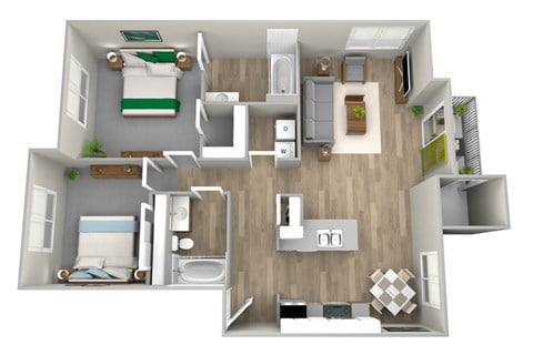 Floor plan for 2 beds, 2 baths, 1150 sqft