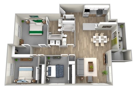 Floor plan for 3 beds, 2 baths, 1175 sqft