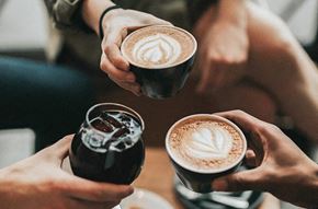 Salem apartment for rent - Friends enjoying coffee and beverages together at Monroe Avenue Apartments, Salem, OR