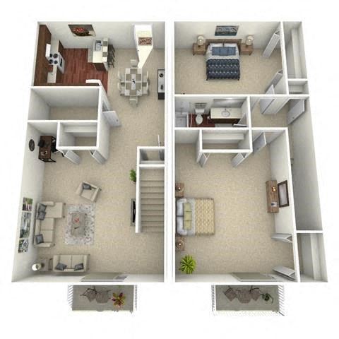 Floor plan for 2 beds, 1 bath, 960 sqft