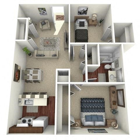 Floor plan for 2 beds, 1 bath, 672 sqft