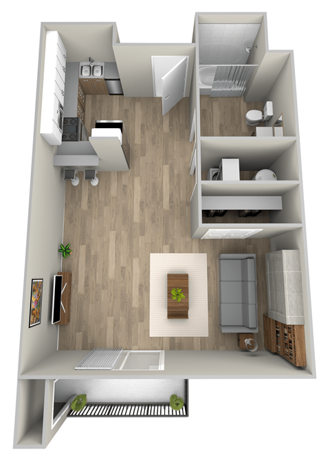 Floor plan for studio, 1 bath, 535 sqft