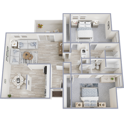 Floor plan for 2 beds, 2 baths, 1087 sqft