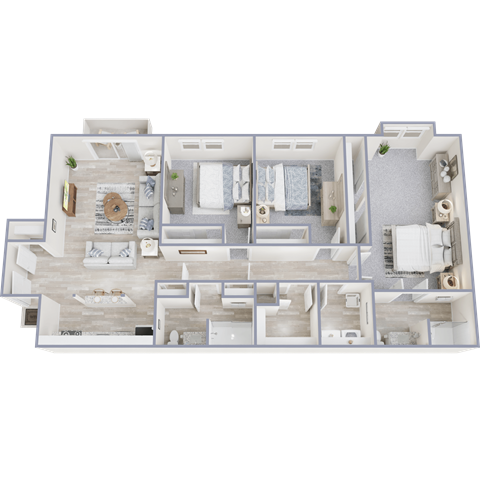 Floor plan for 3 beds, 2 baths, 1382 sqft