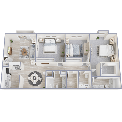 Floor plan for 3 beds, 2 baths, 1485 sqft