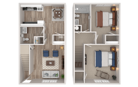 Floor plan for 2 beds, 1.5 baths, 1169 sqft