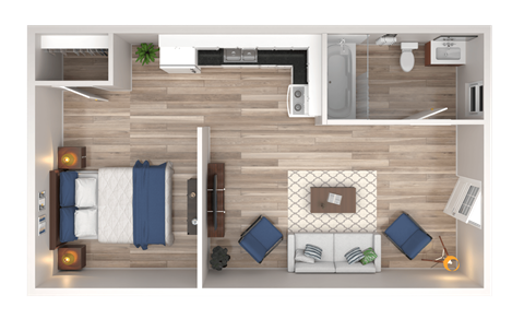 Floor plan for studio, 1 bath, 700 sqft