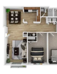 Floor plan for 2 beds, 1.5 baths, 1250 sqft