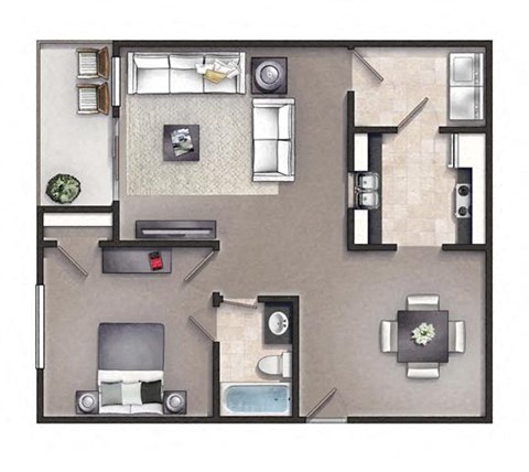 Floor plan for 1 bed, 1 bath, 850 sqft