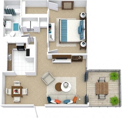 Floor plan for 1 bed, 1 bath, 800 sqft