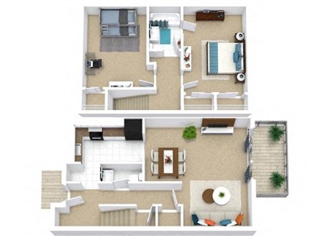 Floor plan for 2 beds, 1 bath, 1290 sqft