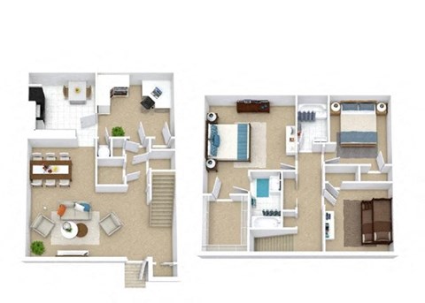 Floor plan for 3 beds, 1.5 baths, 1290 sqft