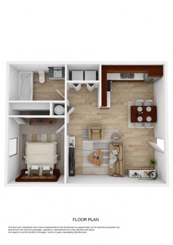 Floor plan for 1 bed, 1 bath, 596 sqft