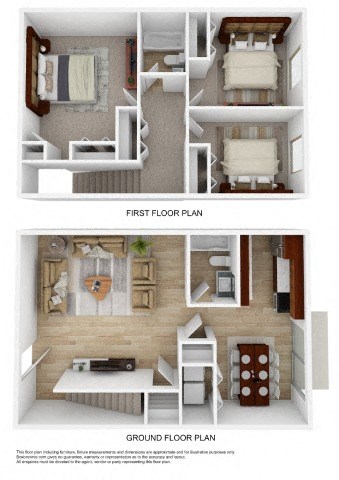 Floor plan for 3 beds, 1.5 baths, 1125 sqft