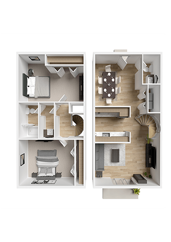 Floor plan for 2 beds, 1.5 baths, 1200 sqft