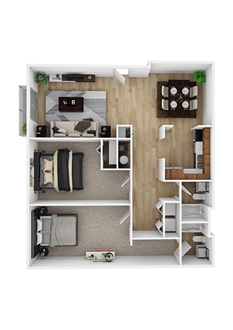 Floor plan for 2 beds, 1.5 baths, 1150 sqft