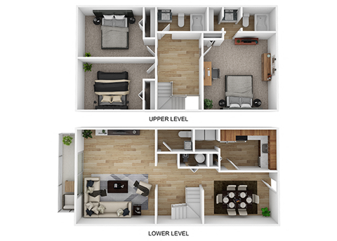 Floor plan for 3 beds, 2.5 baths, 1365 sqft