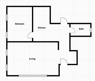 Floor plan for 1 bed, 1 bath, 900 sqft