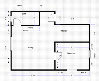 Floor plan for 1 bed, 1 bath, 600 sqft