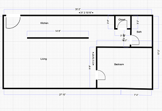 Floor plan for 1 bed, 1 bath, 950 sqft