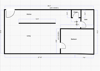 Floor plan for 1 bed, 1 bath, 900 sqft