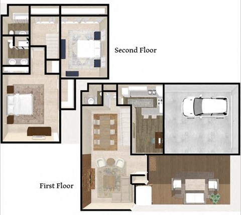 Floor plan for 2 beds, 2.5 baths, 1820 sqft