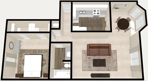 Floor plan for 1 bed, 1 bath, 850 sqft